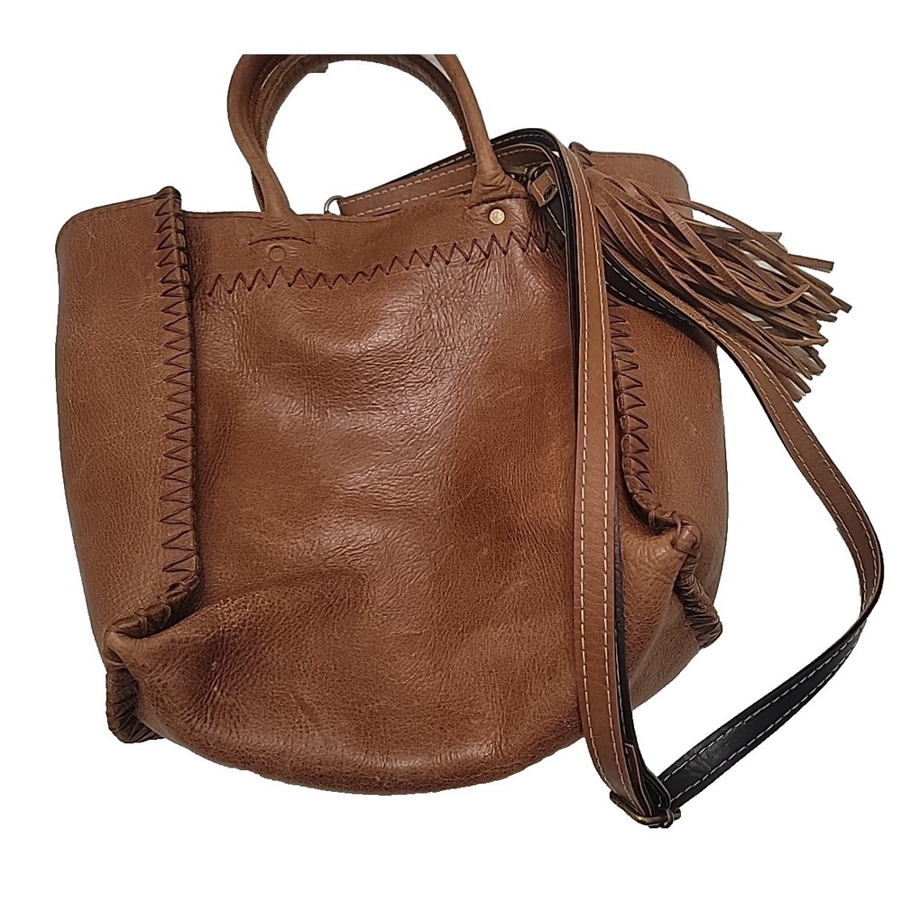 Raven Lily Brown leather Handbag Tote Crossbody Bag Tassel